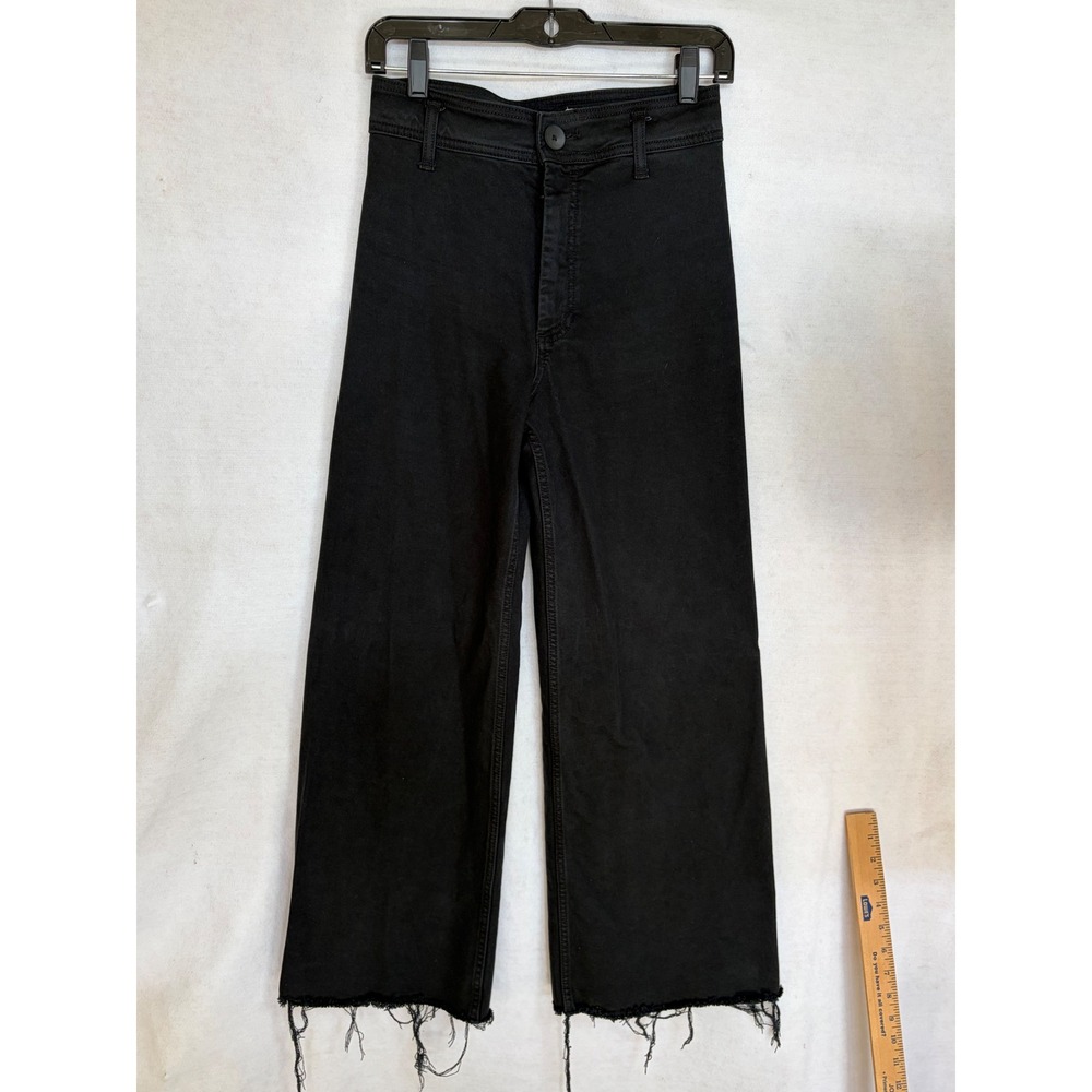 Zara Womens High Rise Wide Leg Black Denim Jeans Raw Hem USA 4 Streetwear Urban